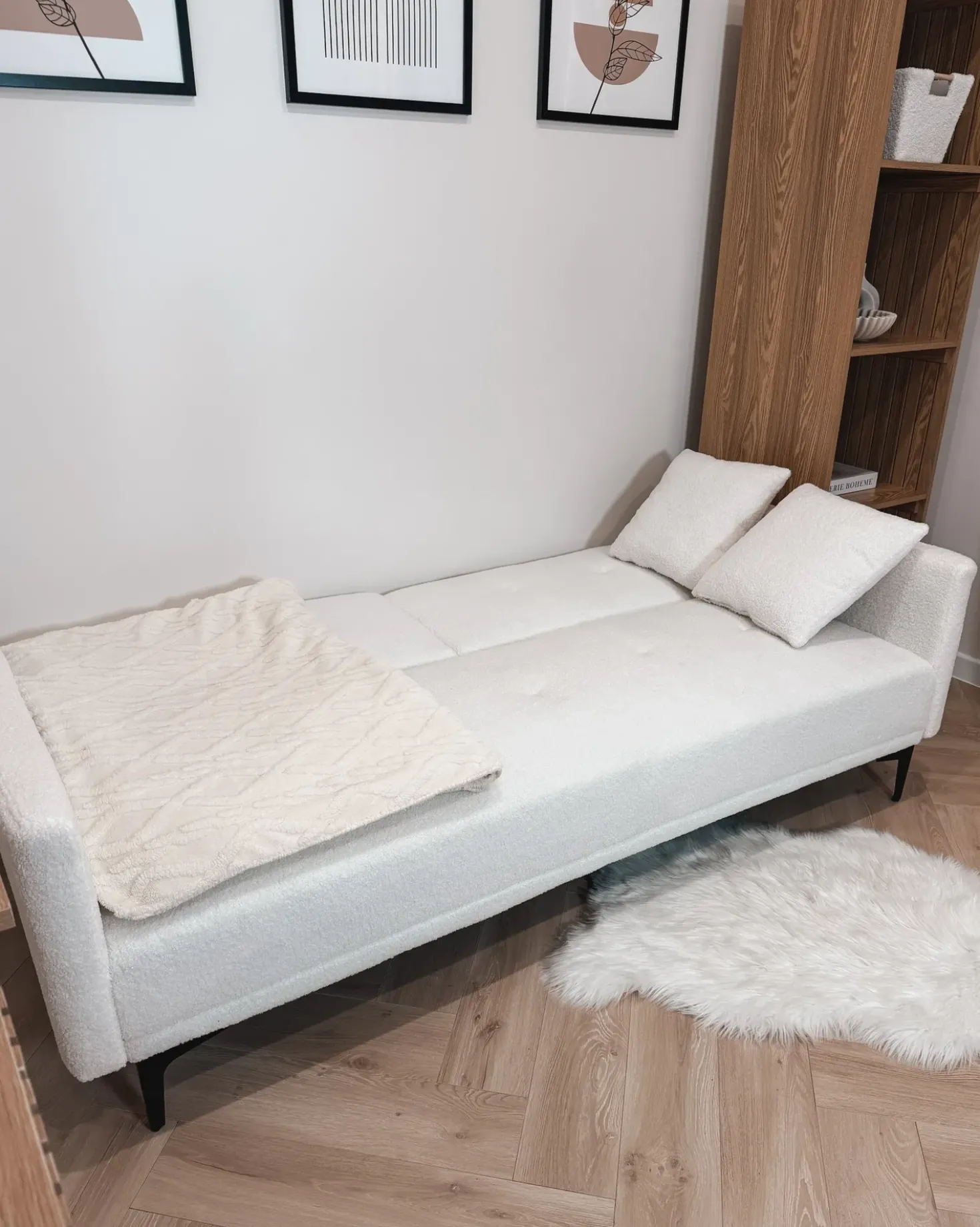 Divano letto 3 posti LUCAN Bouclé Bianco sporco