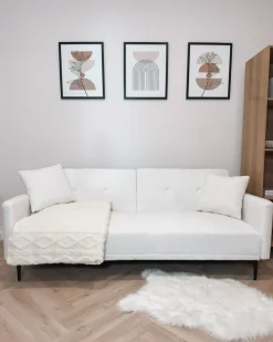 Divano letto 3 posti LUCAN Bouclé Bianco sporco