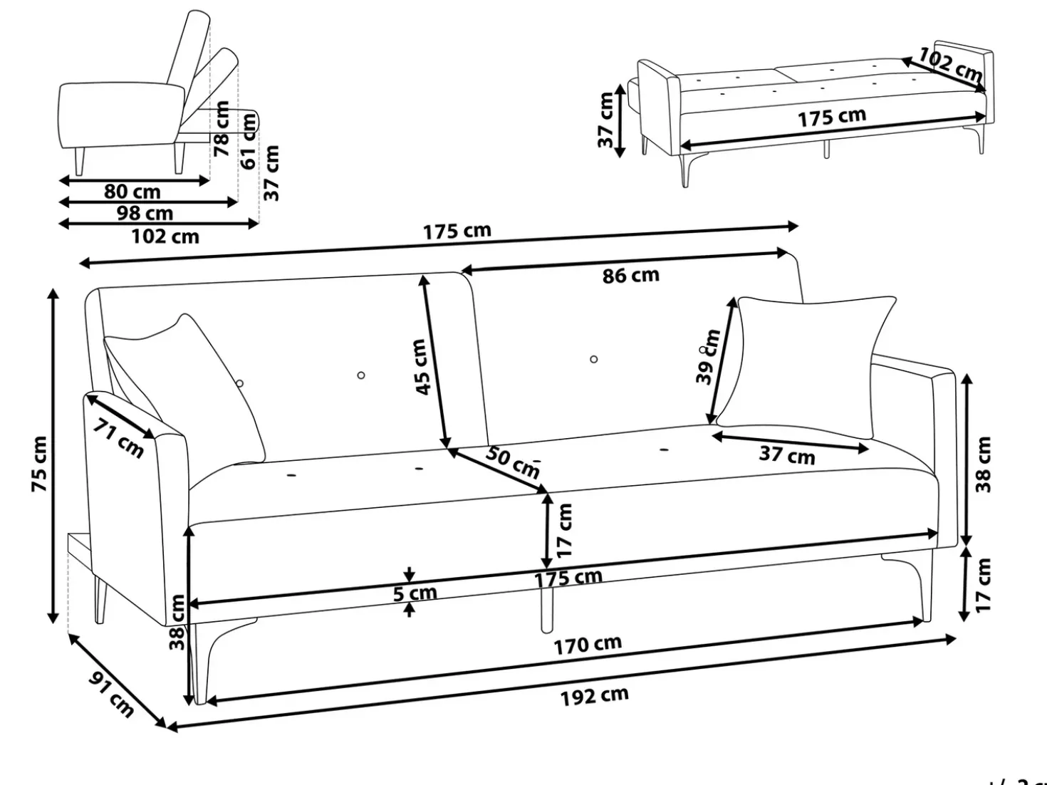 Divano letto 3 posti LUCAN Tessuto Beige chiaro