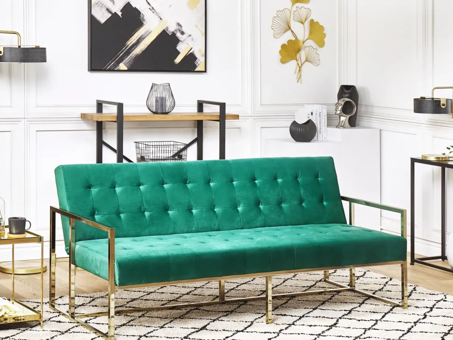 Divano letto 3 posti MARSTAL Velluto Verde smeraldo