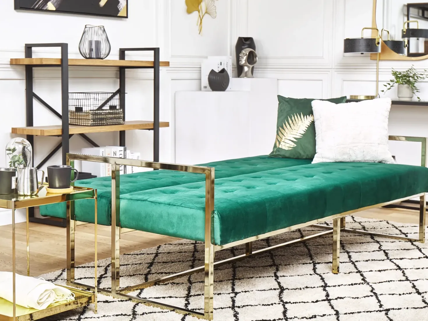 Divano letto 3 posti MARSTAL Velluto Verde smeraldo