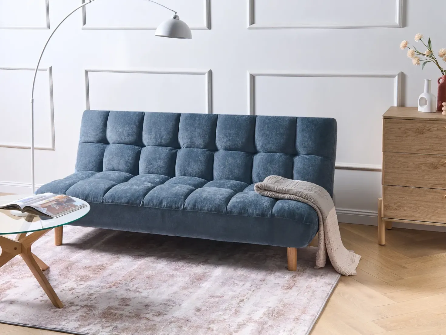 Divano letto 2 posti RISOR Tessuto Blu