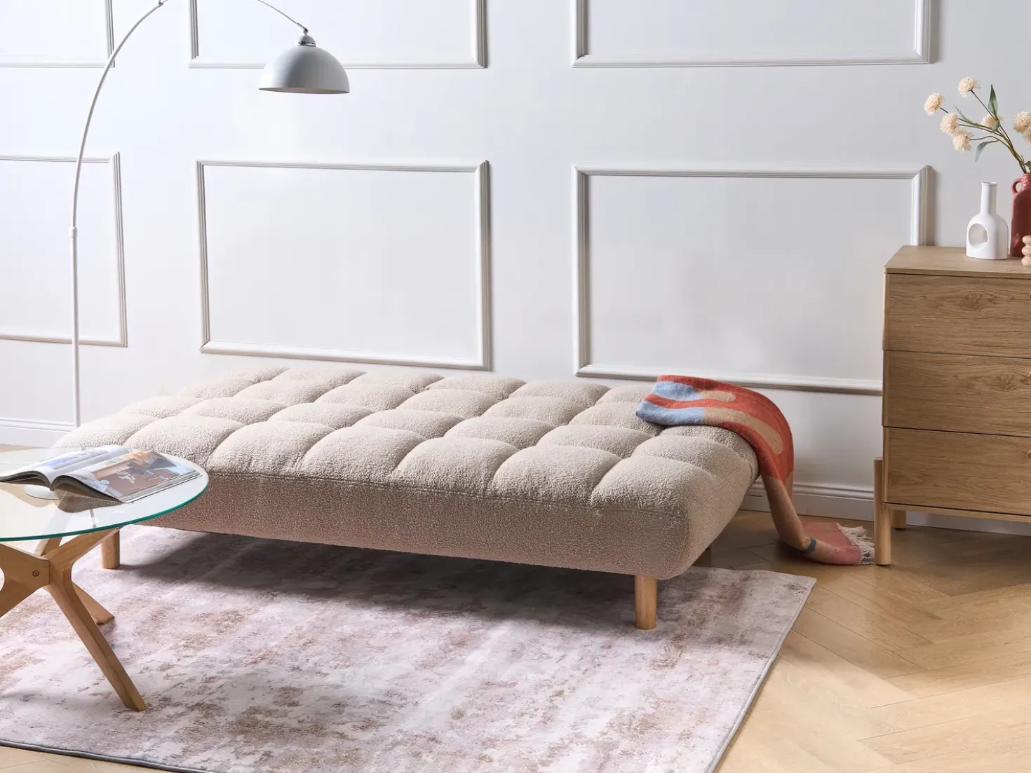 Divano letto 2 posti RISOR Bouclé Beige