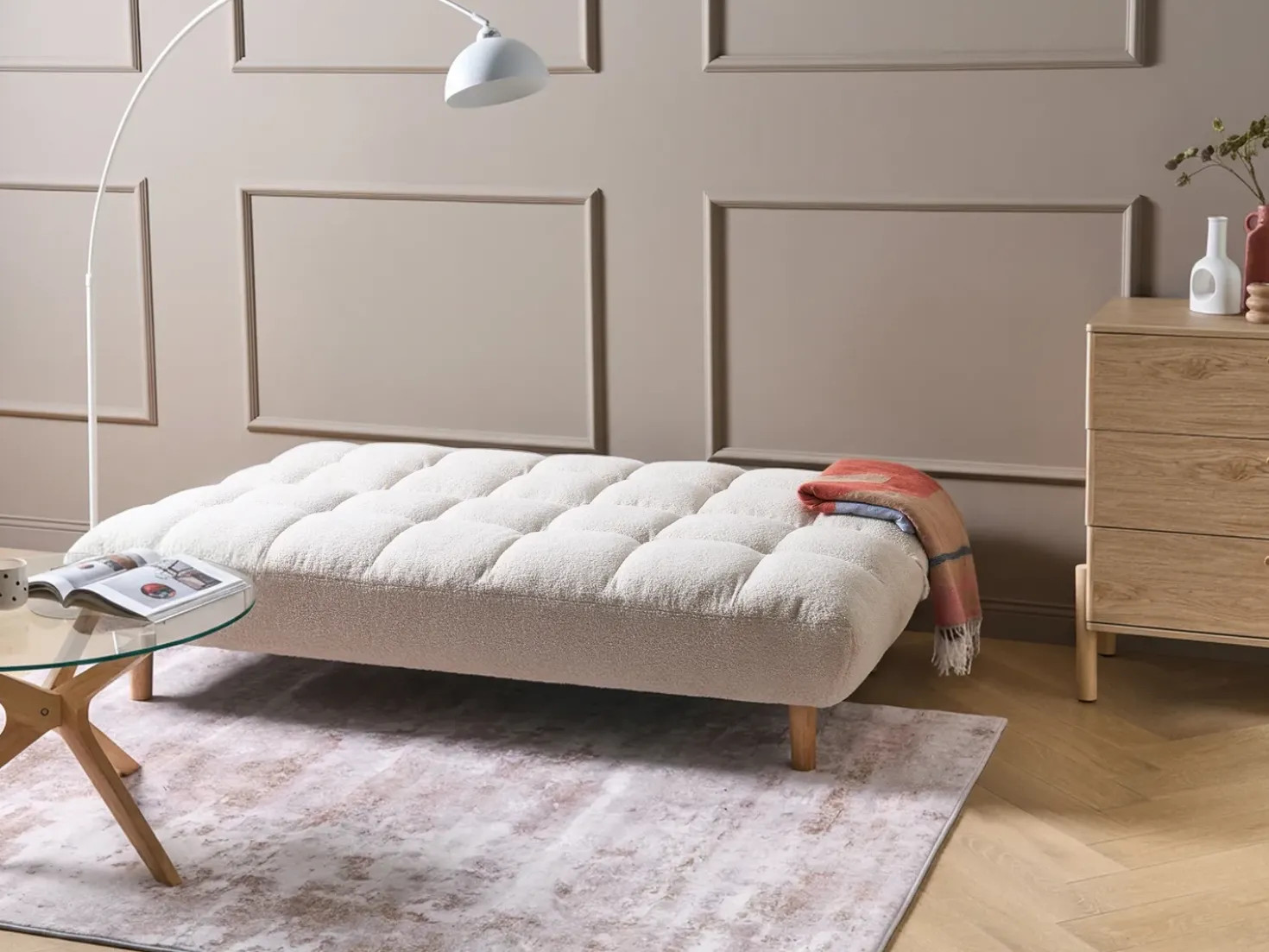 Divano letto 2 posti RISOR Bouclé Bianco sporco