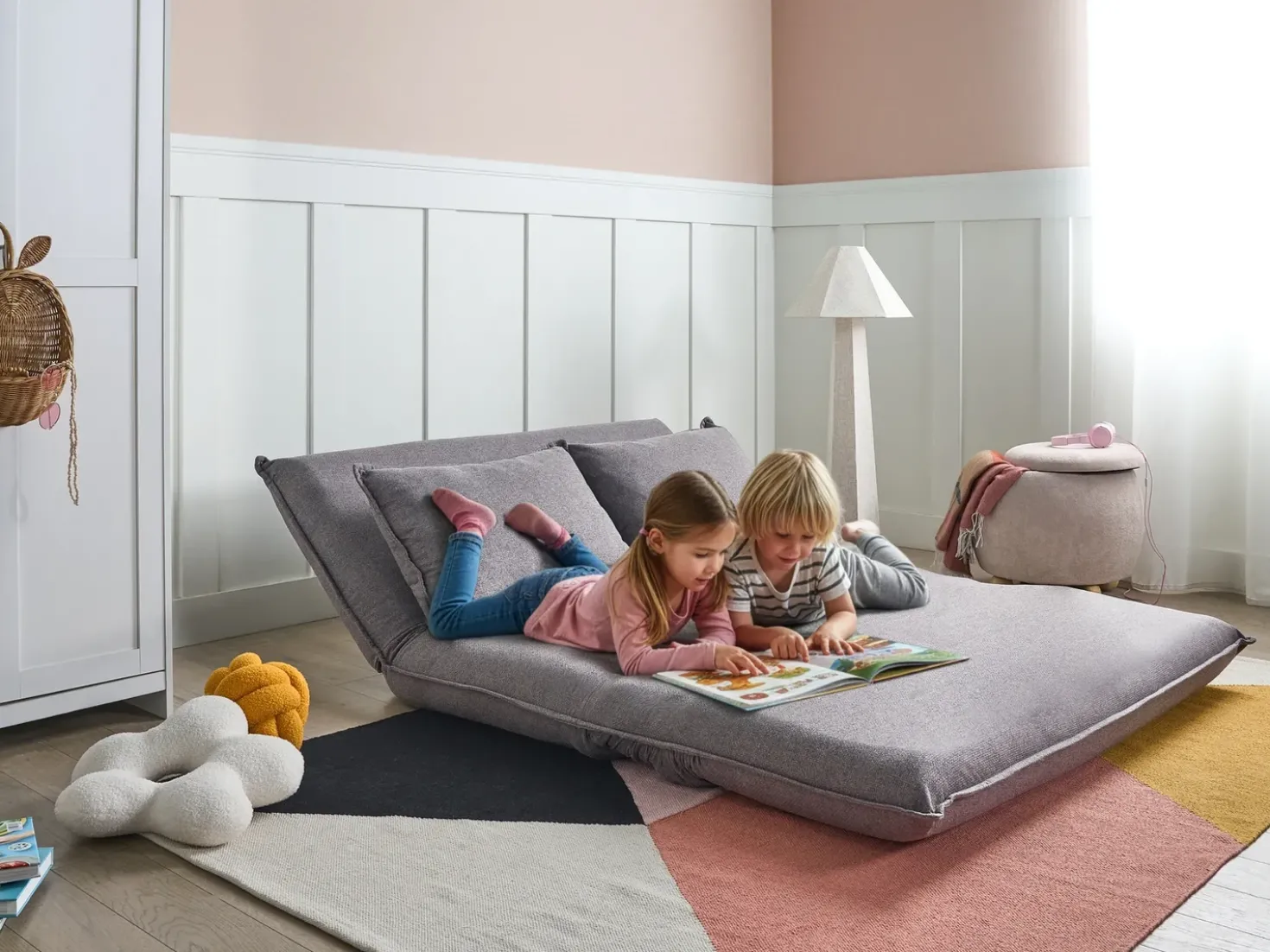 Divano letto 2 posti ROROS Lino sintetico Grigio scuro