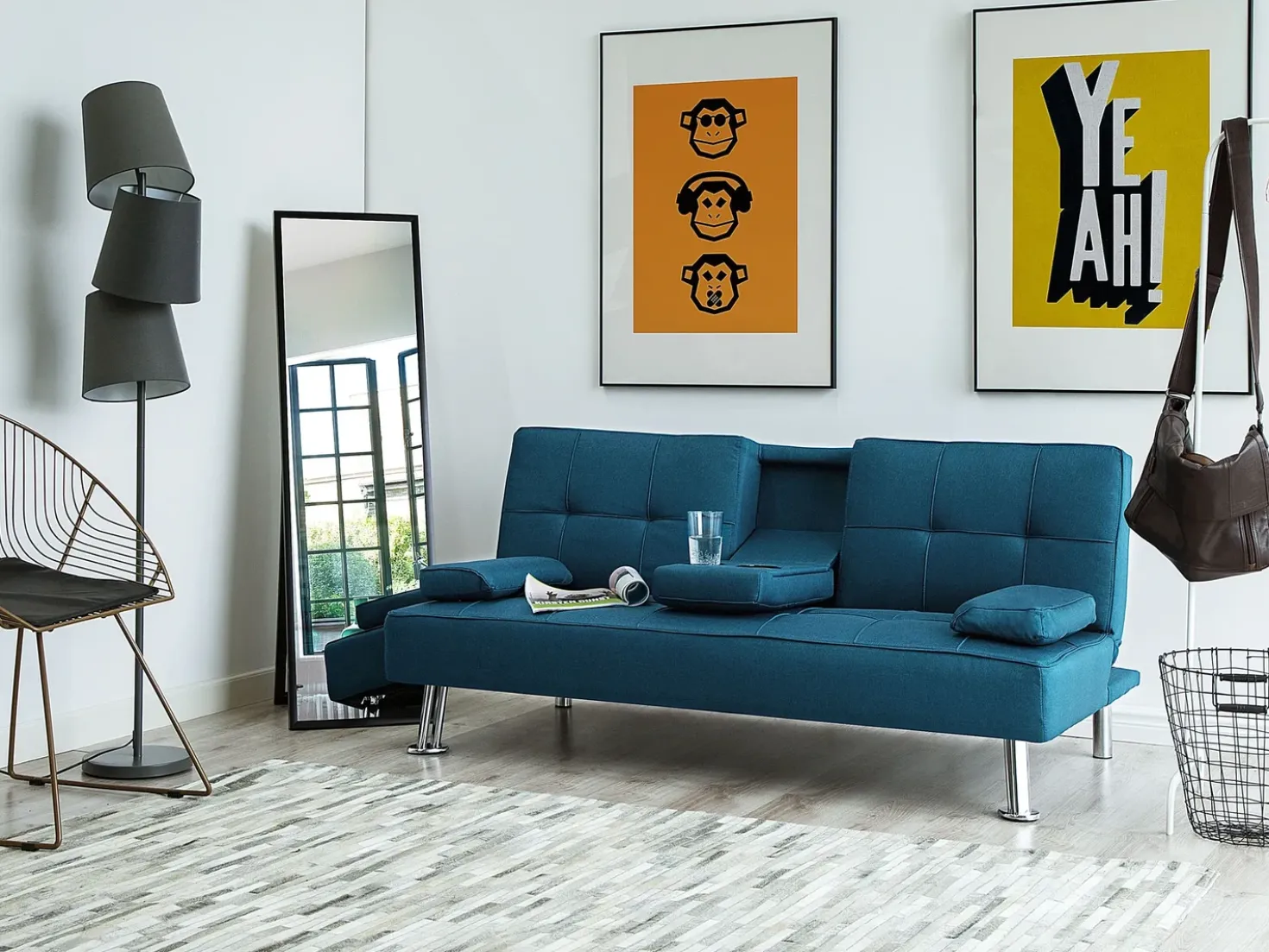 Divano letto 3 posti ROXEN Tessuto Blu