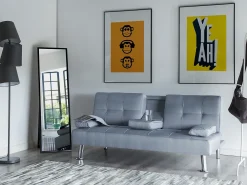 Divano letto 3 posti ROXEN Tessuto Grigio chiaro
