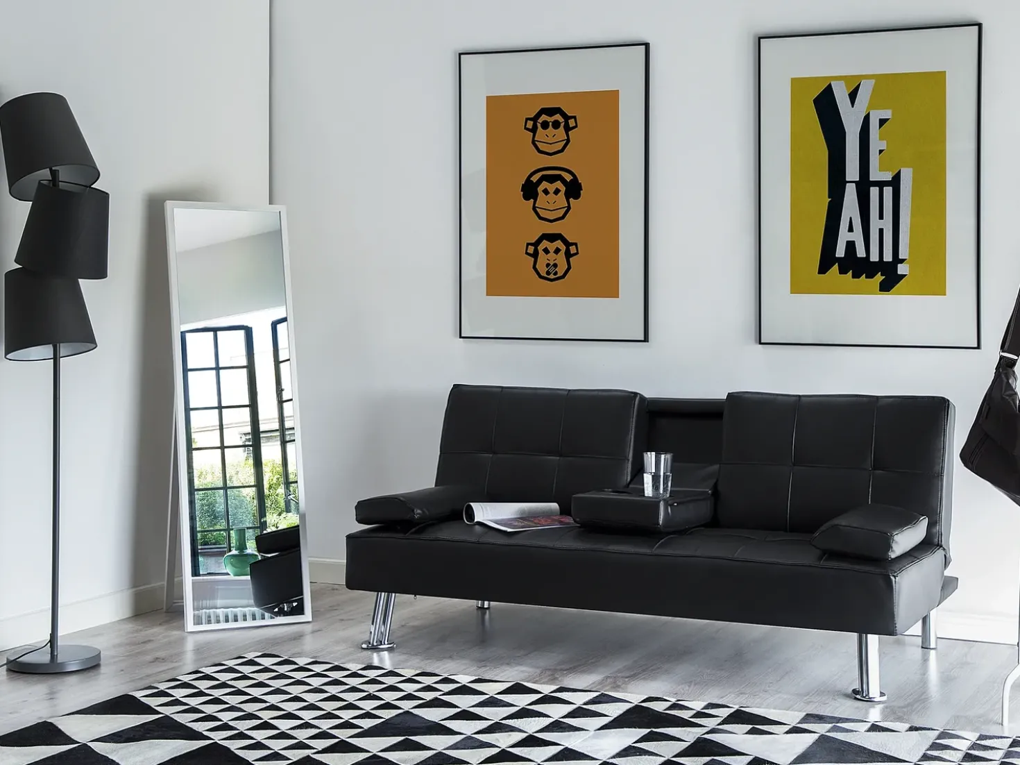 Divano letto 3 posti ROXEN Pelle sintetica Nero