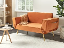 Divano letto 2 posti SAARELA Velluto Arancione
