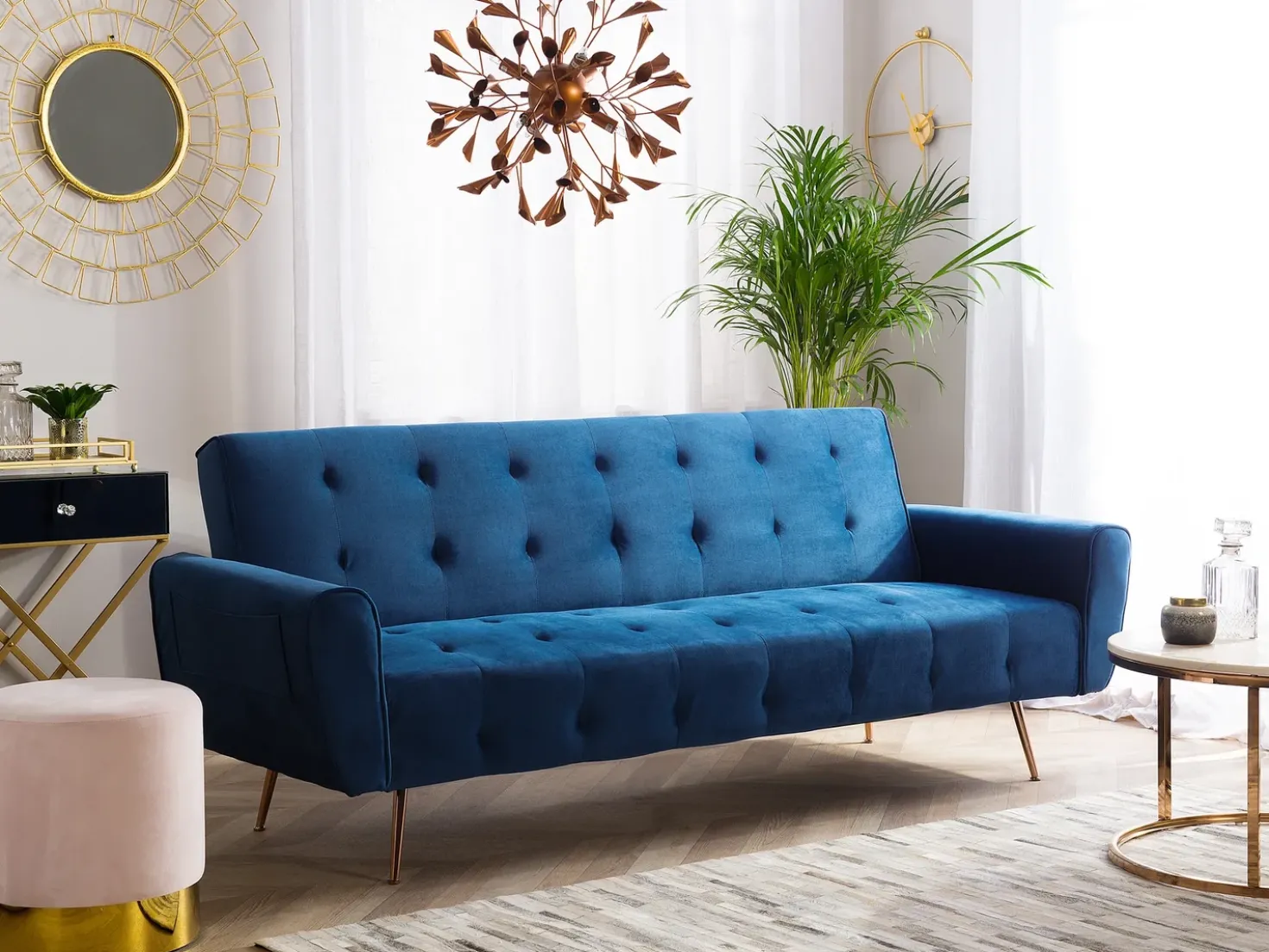 Divano letto 3 posti SELNES Velluto Blu marino