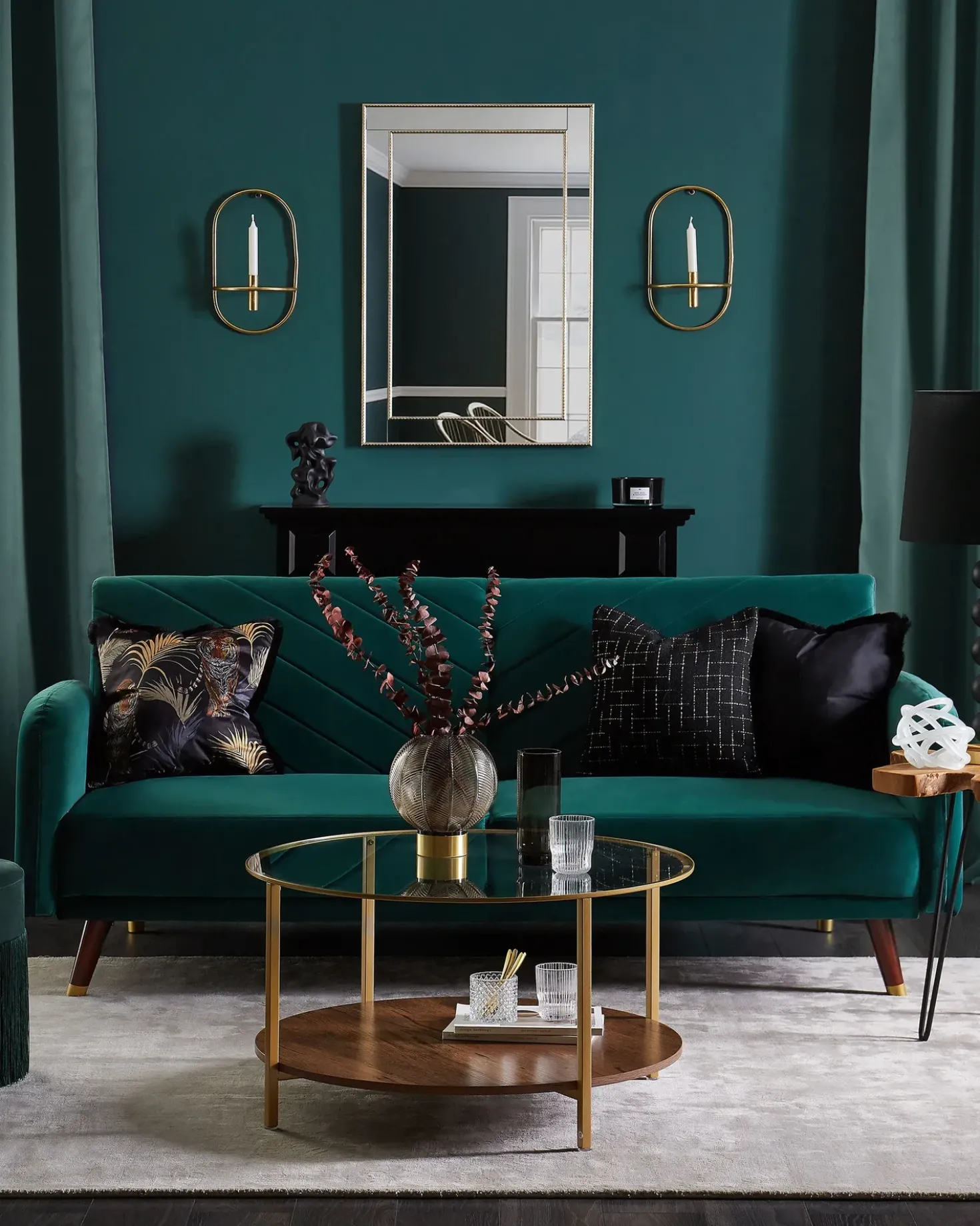 Divano letto 3 posti SENJA Velluto Verde smeraldo