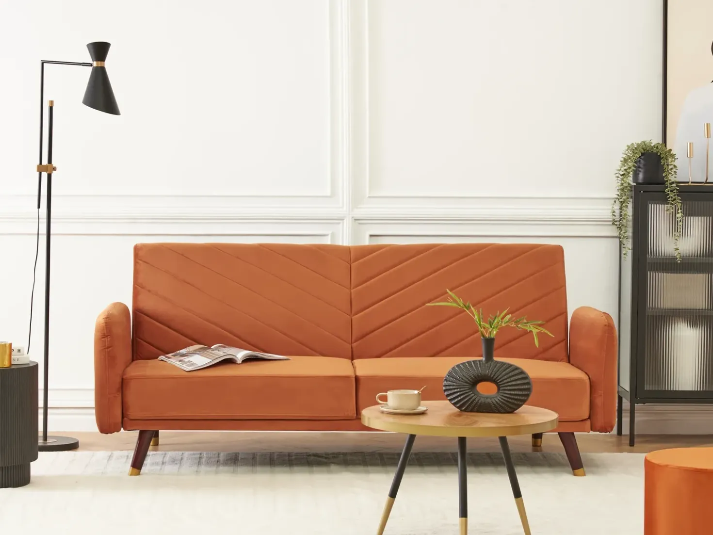 Divano letto 3 posti SENJA Velluto Arancione