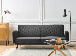 Divano letto 3 posti SENJA Velluto Nero