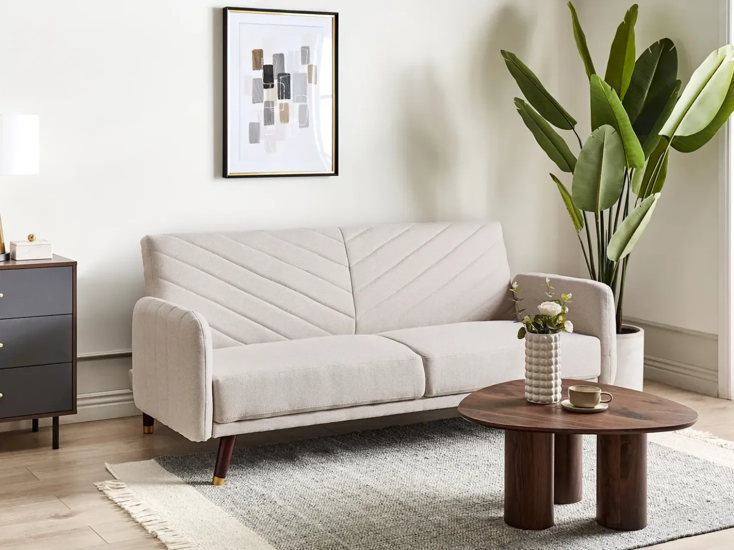 Divano letto 3 posti SENJA Lino sintetico Beige chiaro