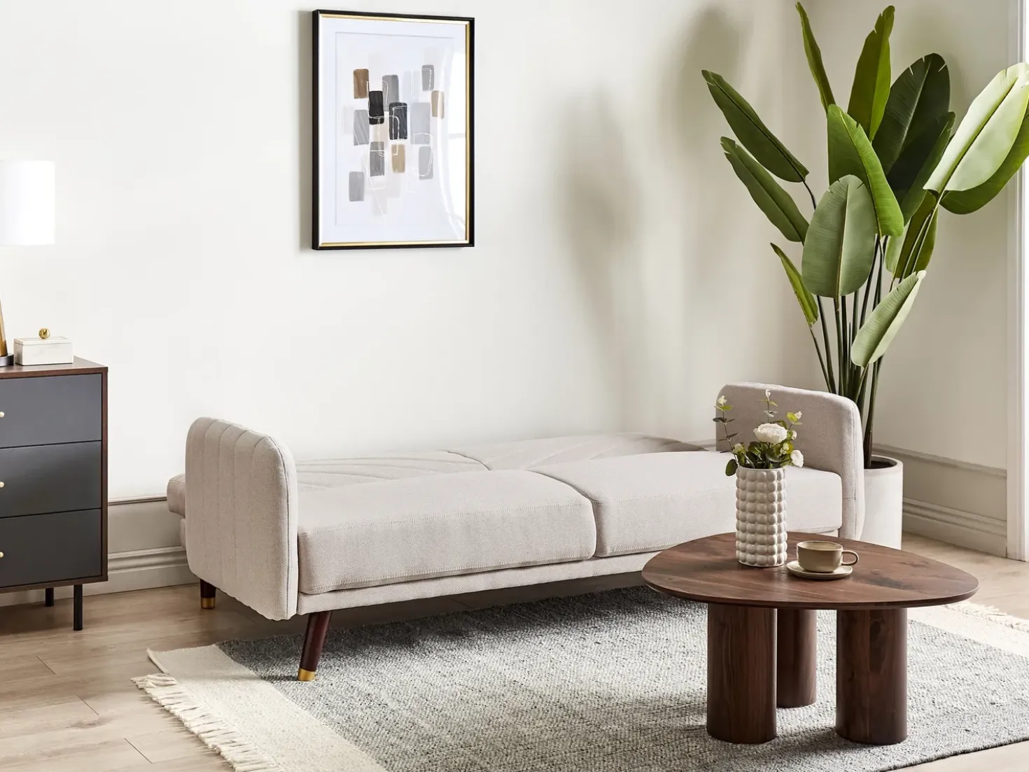 Divano letto 3 posti SENJA Lino sintetico Beige chiaro