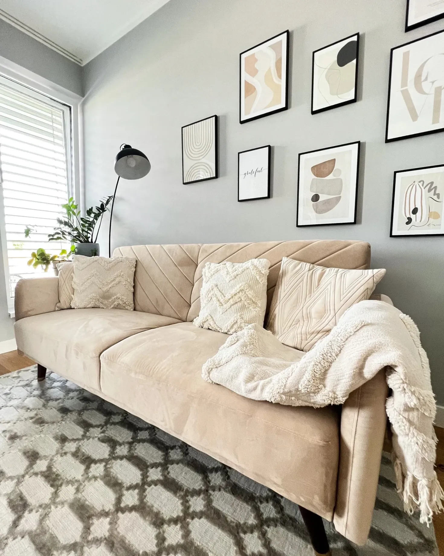Divano letto 3 posti SENJA Velluto Beige