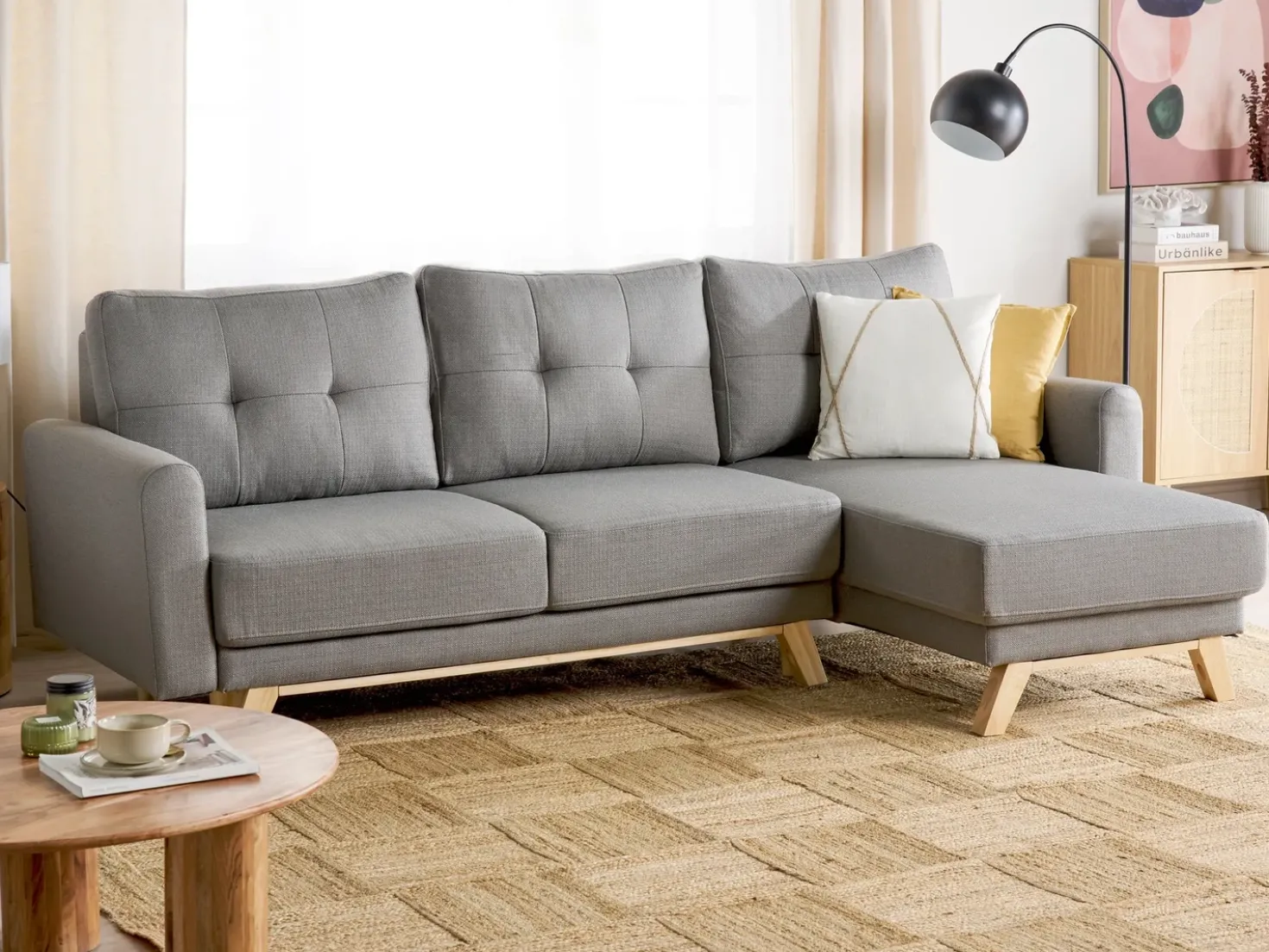 Divano letto 3 posti SIRO Tessuto Grigio con contenitore Lato Sinistro