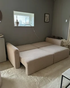 Divano letto 3 posti VAXHOLM Bouclé Beige chiaro con contenitore