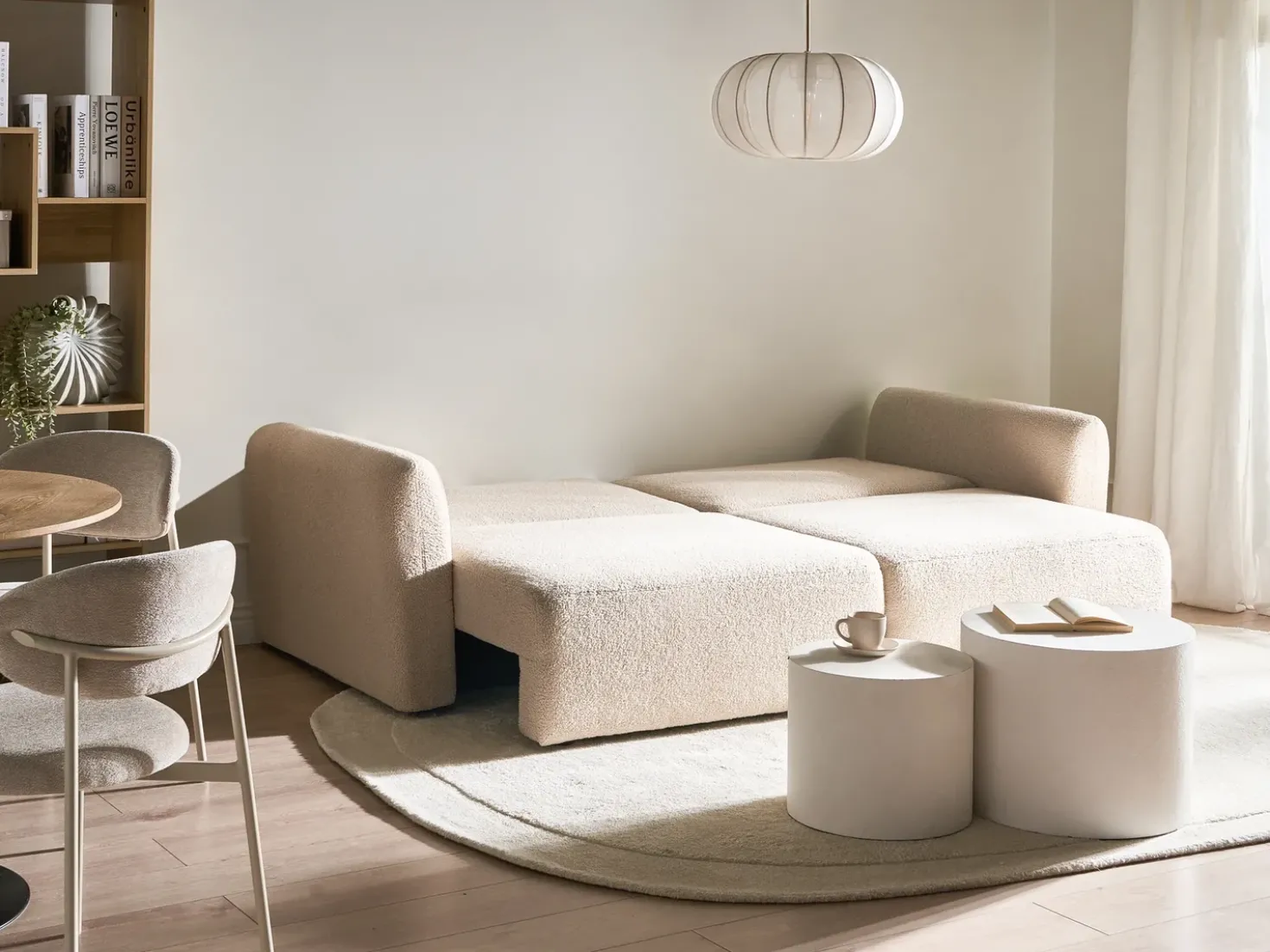 Divano letto 3 posti VAXHOLM Bouclé Beige chiaro con contenitore