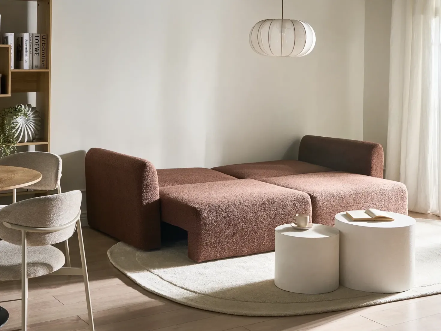 Divano letto 3 posti VAXHOLM Bouclé Marrone con contenitore