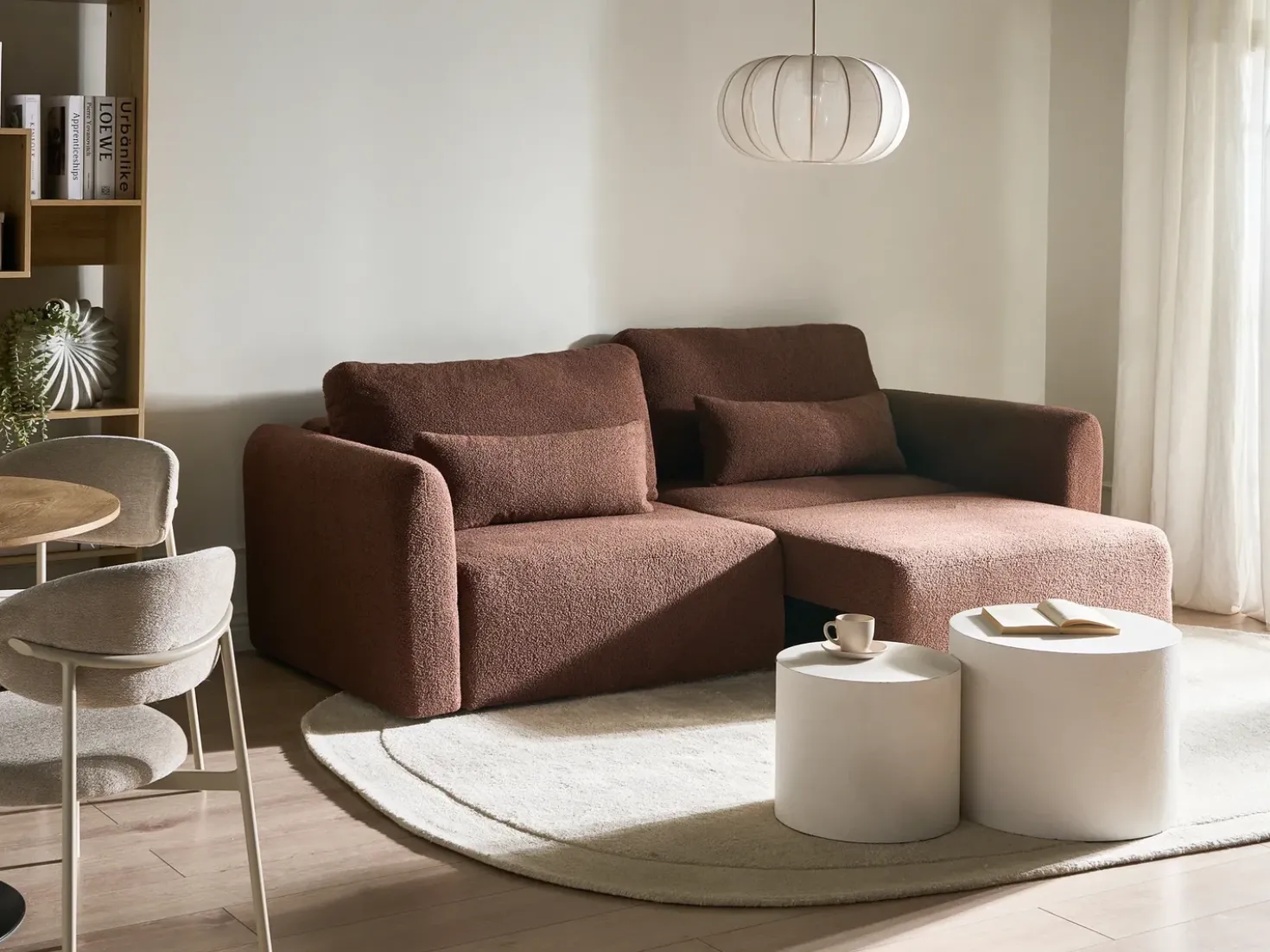 Divano letto 3 posti VAXHOLM Bouclé Marrone con contenitore