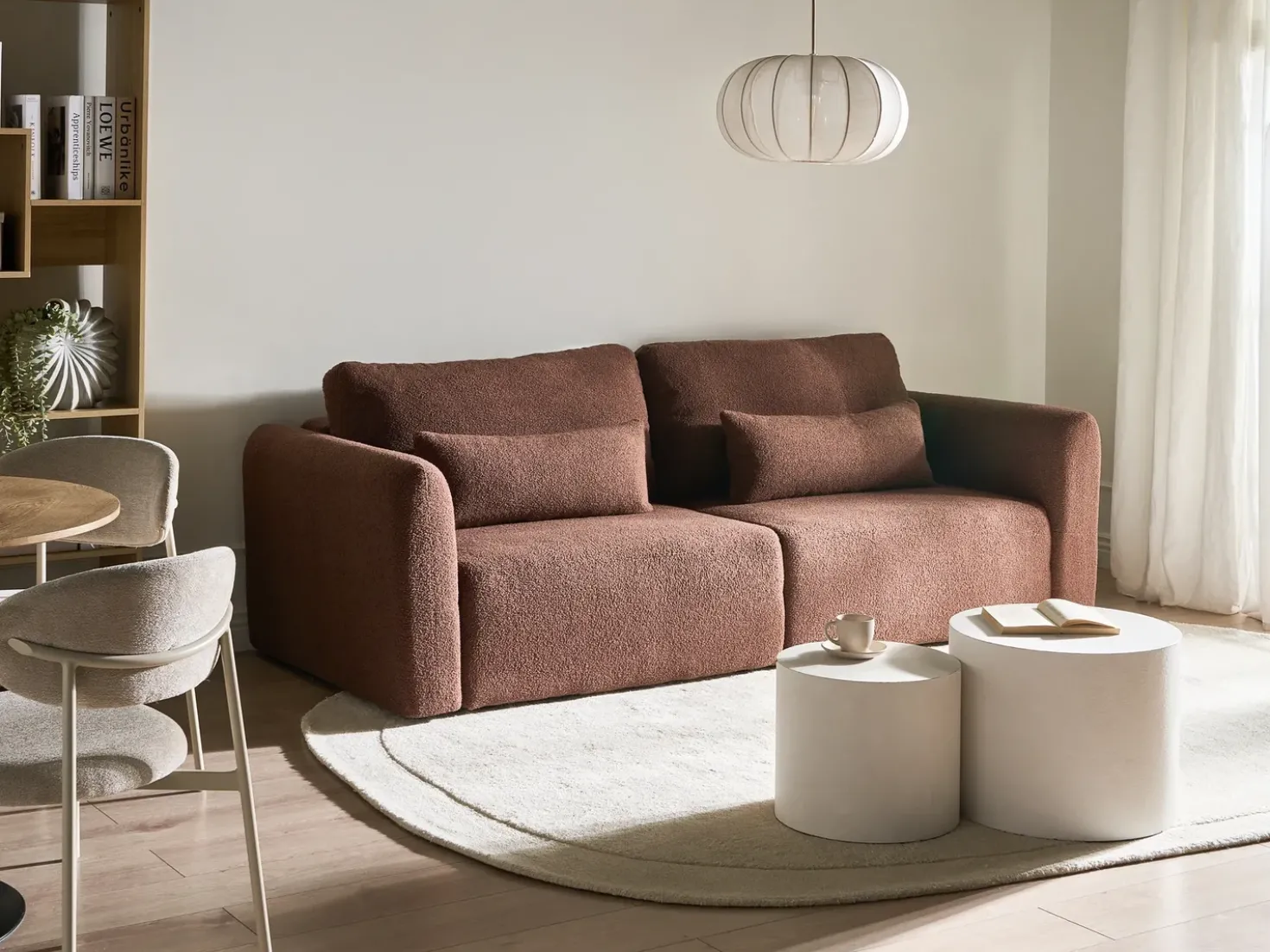 Divano letto 3 posti VAXHOLM Bouclé Marrone con contenitore