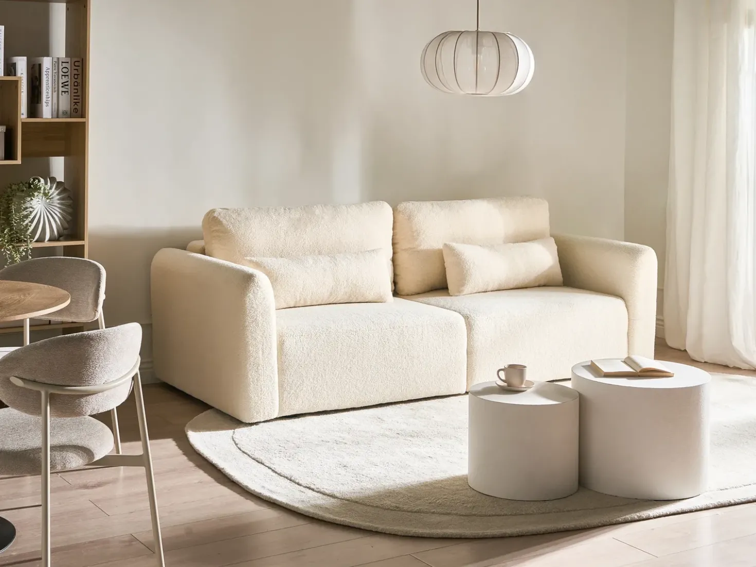 Divano letto 3 posti VAXHOLM Bouclé Bianco sporco con contenitore