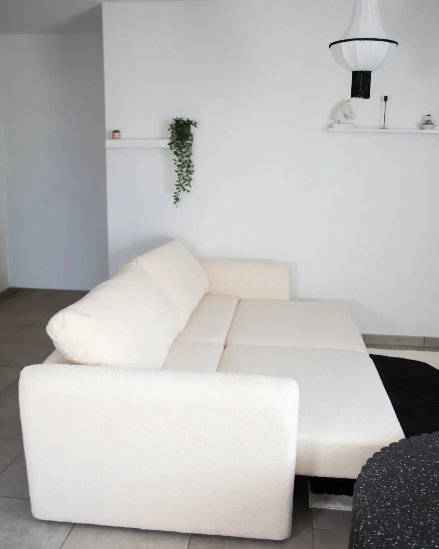 Divano letto 3 posti VAXHOLM Bouclé Bianco sporco con contenitore