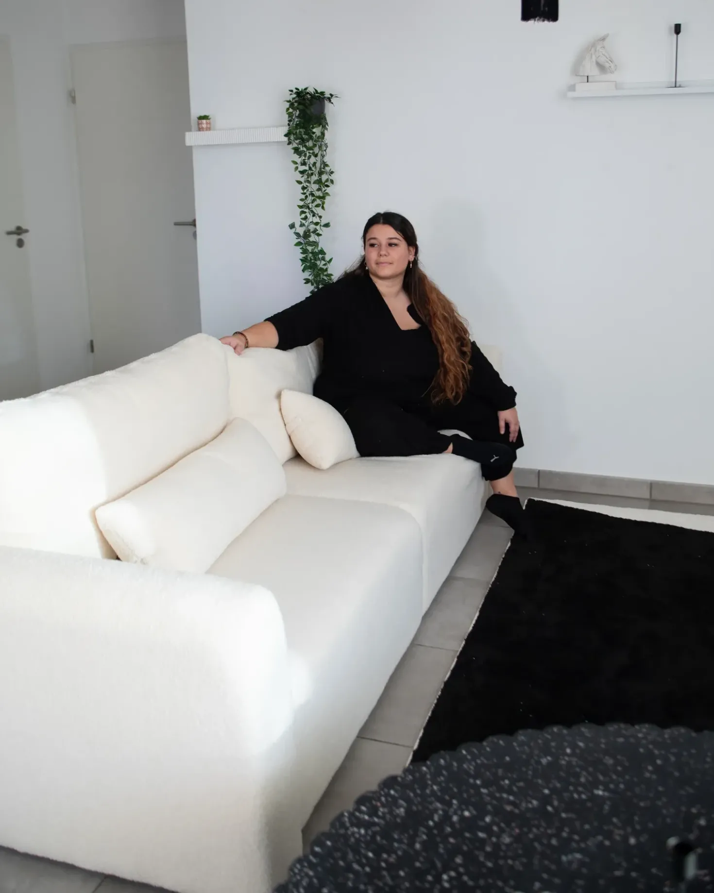 Divano letto 3 posti VAXHOLM Bouclé Bianco sporco con contenitore
