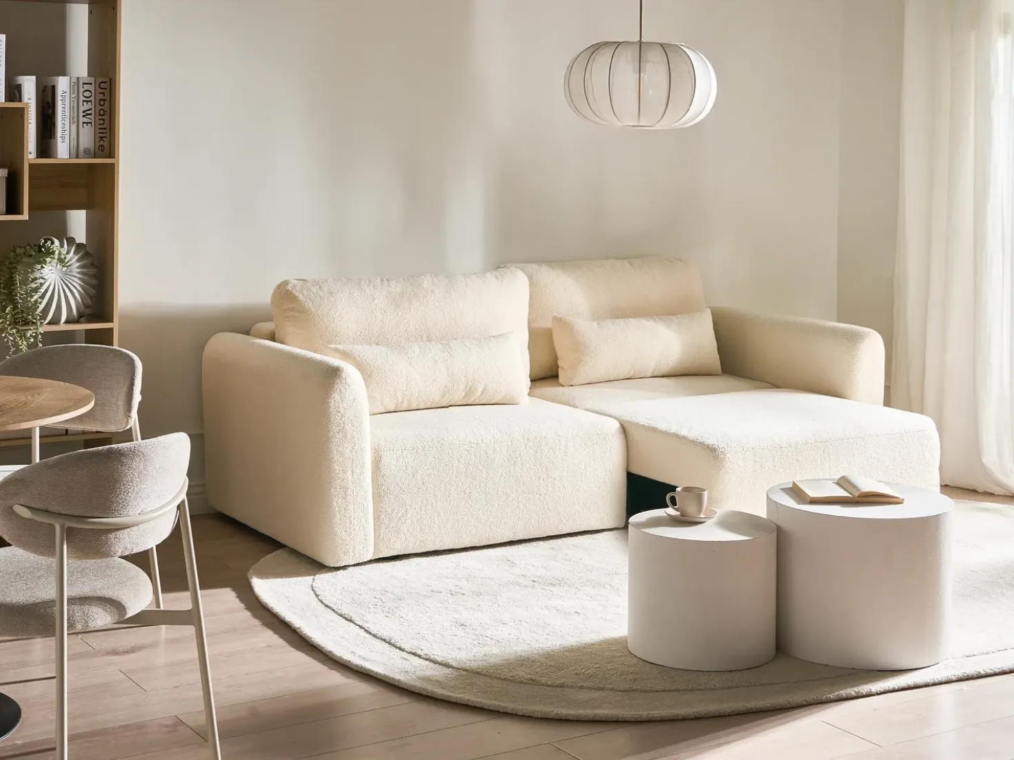 Divano letto 3 posti VAXHOLM Bouclé Bianco sporco con contenitore