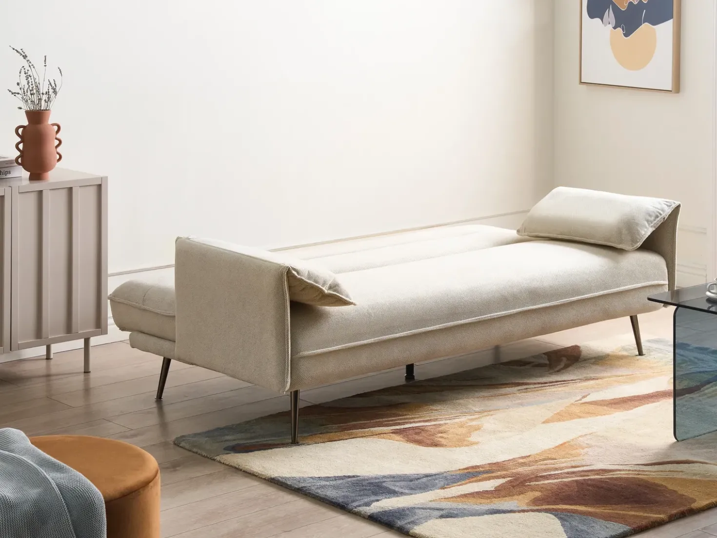Divano letto 3 posti VAYLA Tessuto Bianco sporco