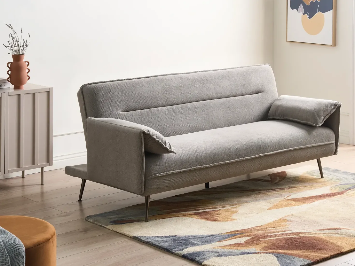 Divano letto 3 posti VAYLA Tessuto Grigio
