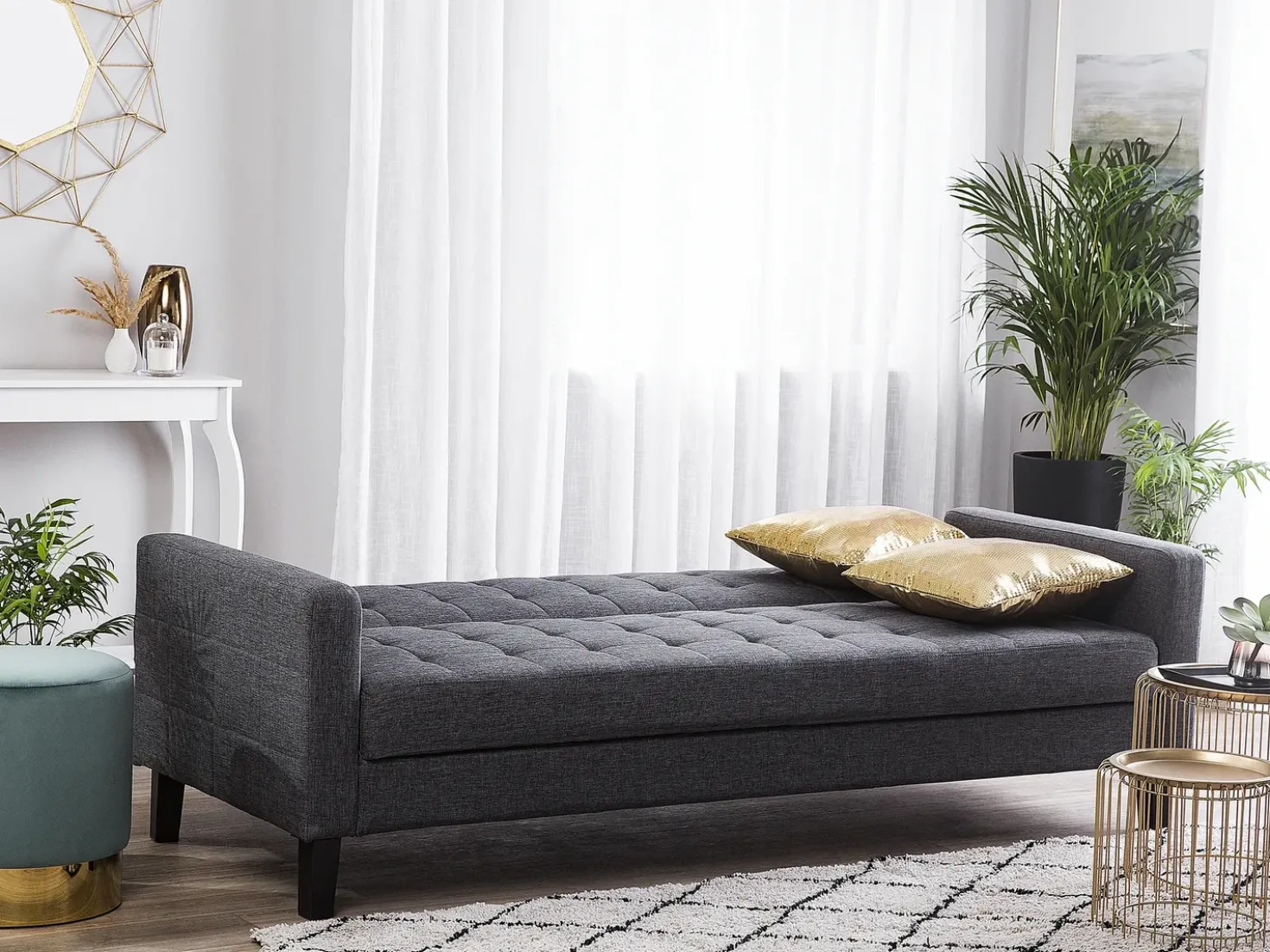 Divano letto 3 posti VEHKOO Tessuto Grigio scuro