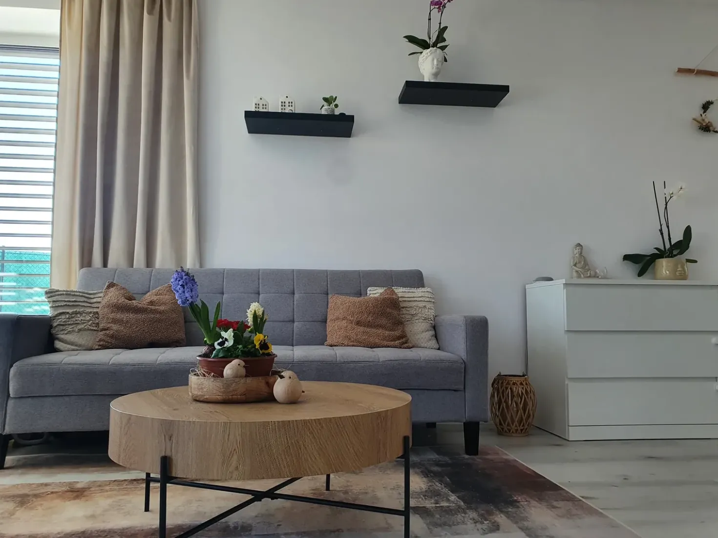 Divano letto 3 posti VEHKOO Tessuto Grigio chiaro