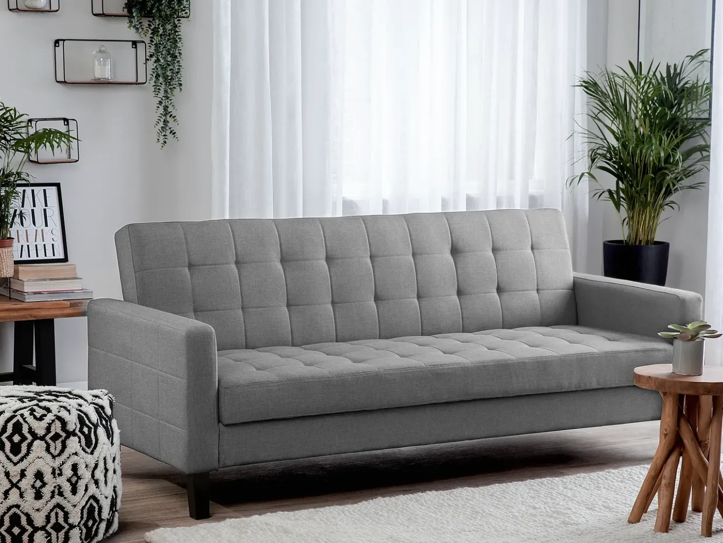 Divano letto 3 posti VEHKOO Tessuto Grigio chiaro