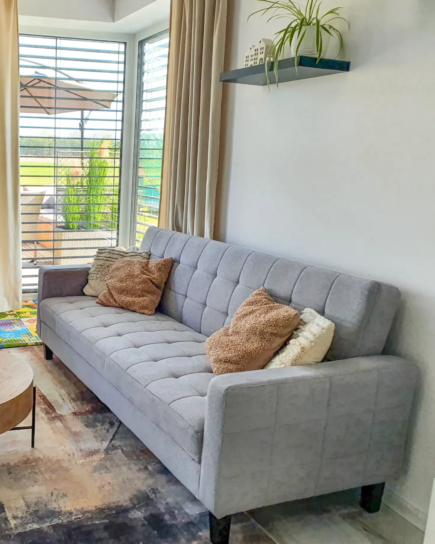 Divano letto 3 posti VEHKOO Tessuto Grigio chiaro
