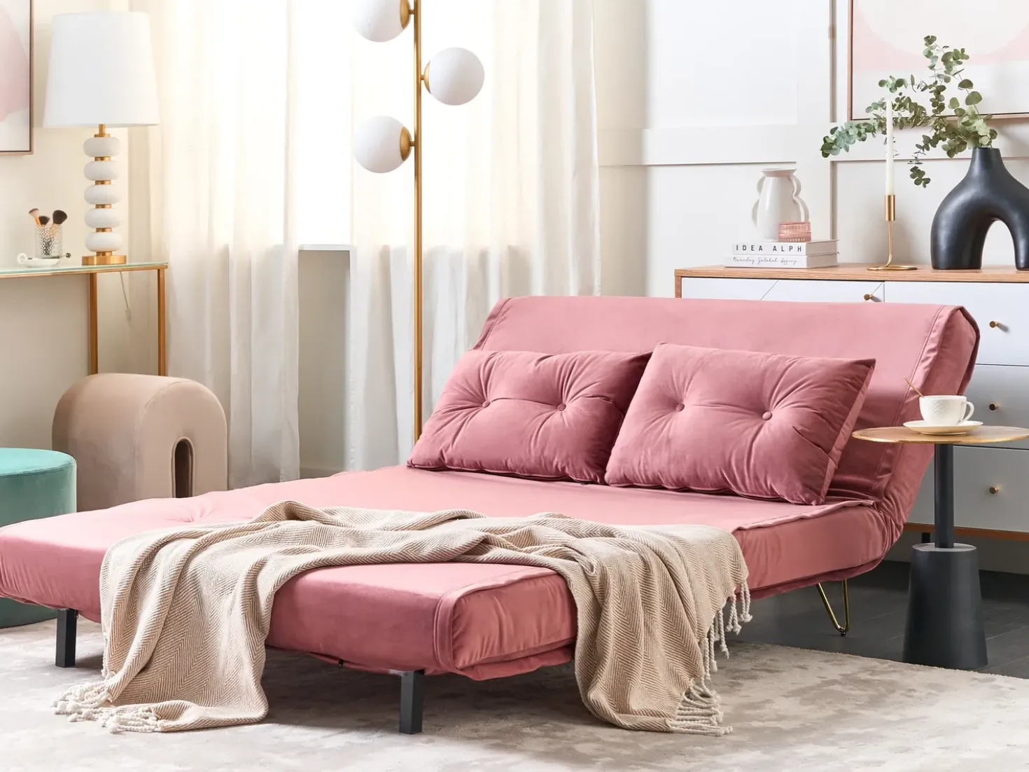 Divano letto 2 posti VESTFOLD Velluto Rosa