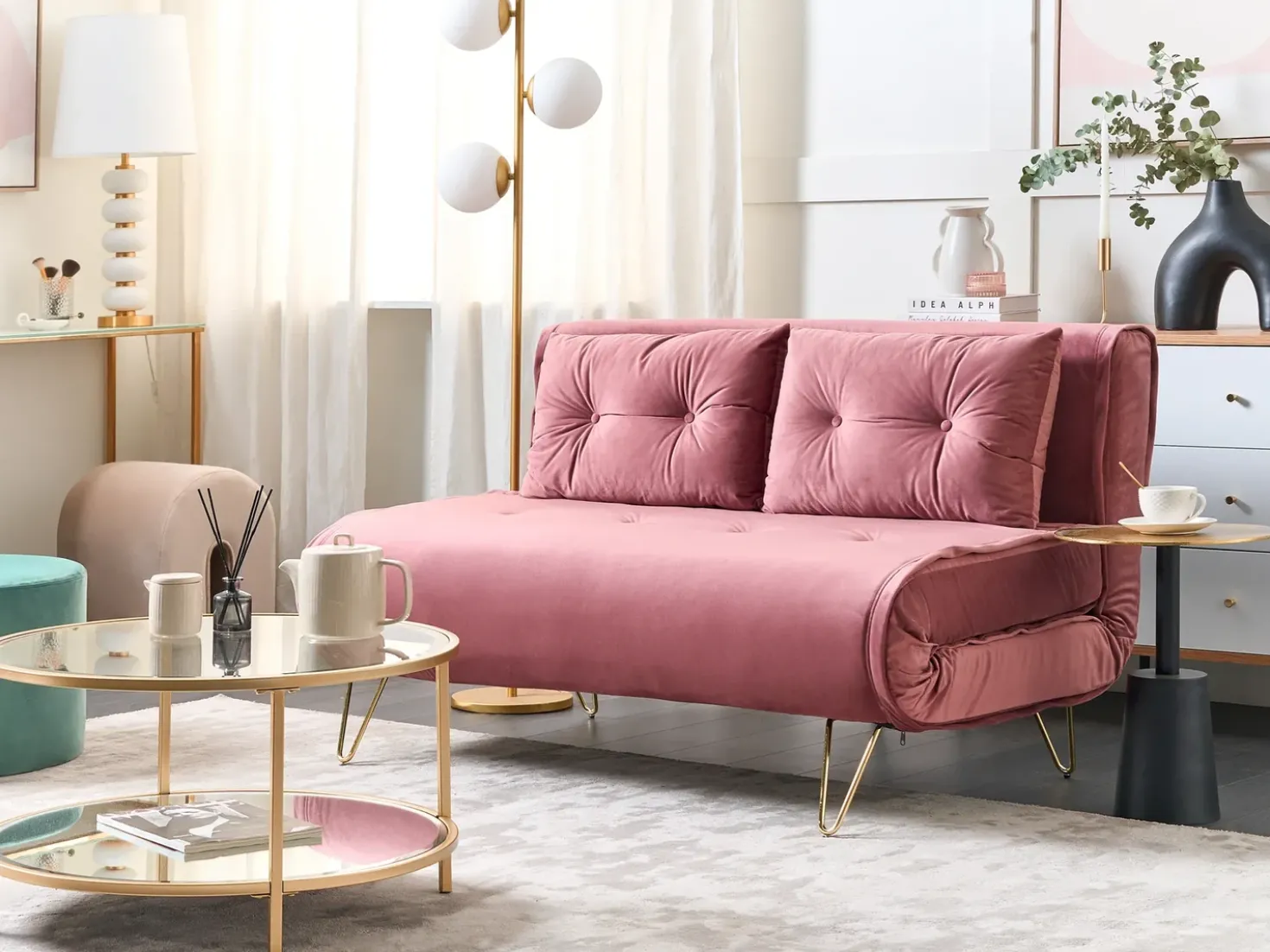 Divano letto 2 posti VESTFOLD Velluto Rosa