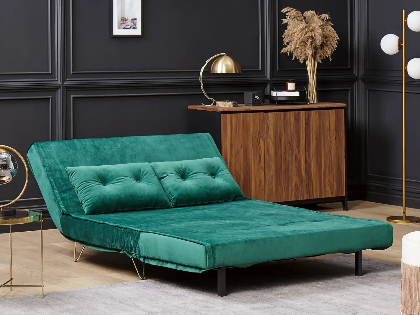 Divano letto 2 posti VESTFOLD Velluto Verde scuro