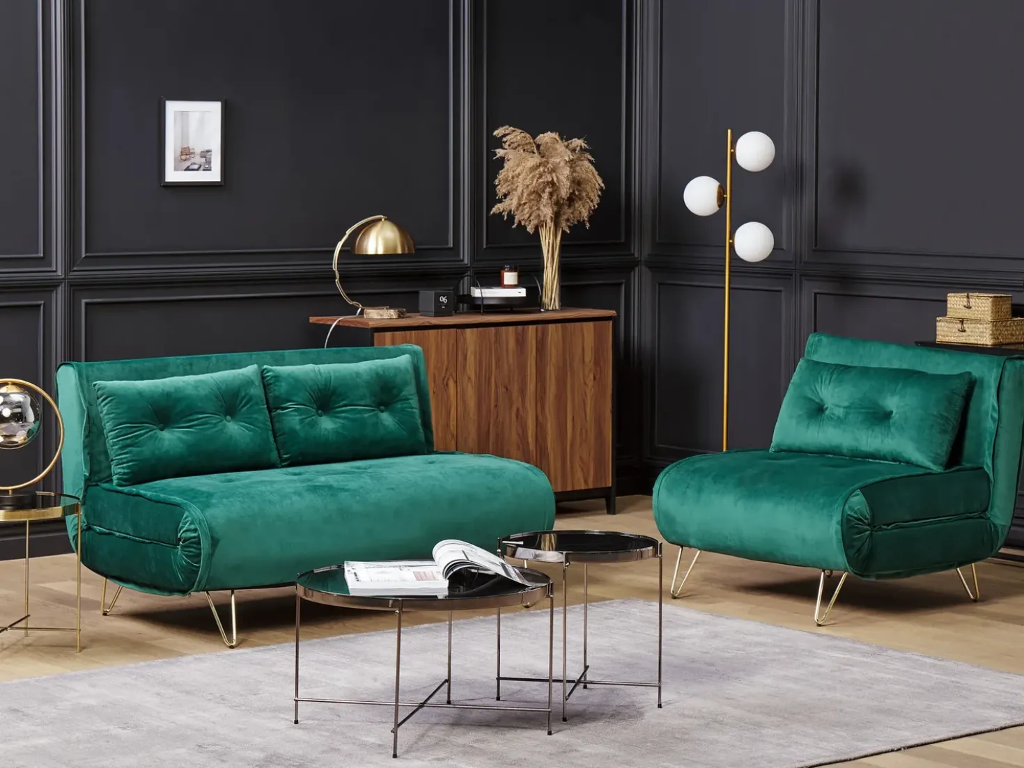 Divano letto 2 posti VESTFOLD Velluto Verde scuro