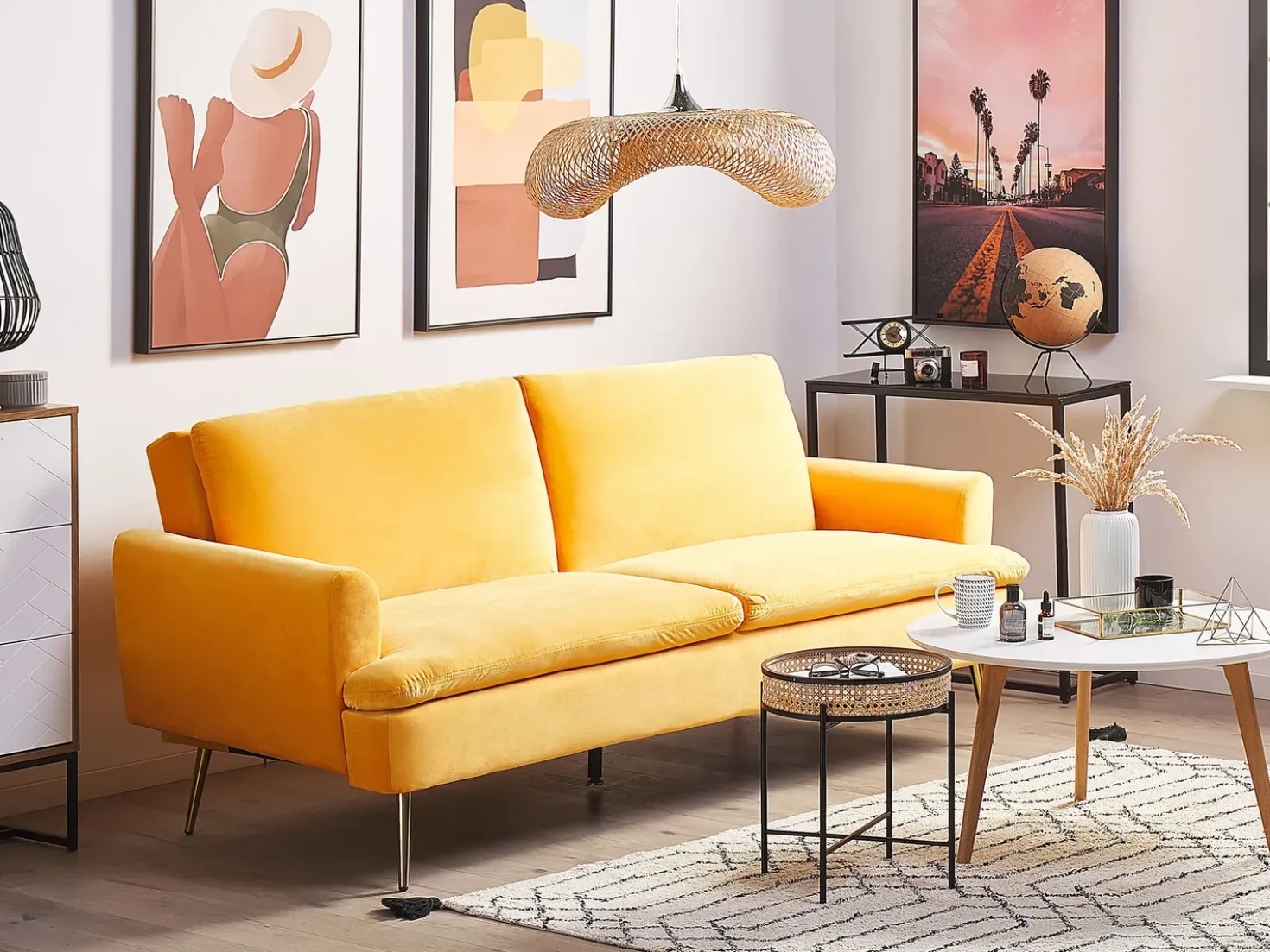 Divano letto 3 posti VETTRE Velluto Giallo