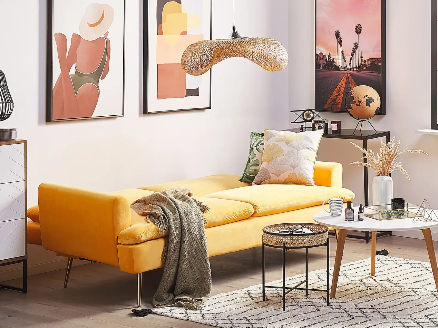 Divano letto 3 posti VETTRE Velluto Giallo