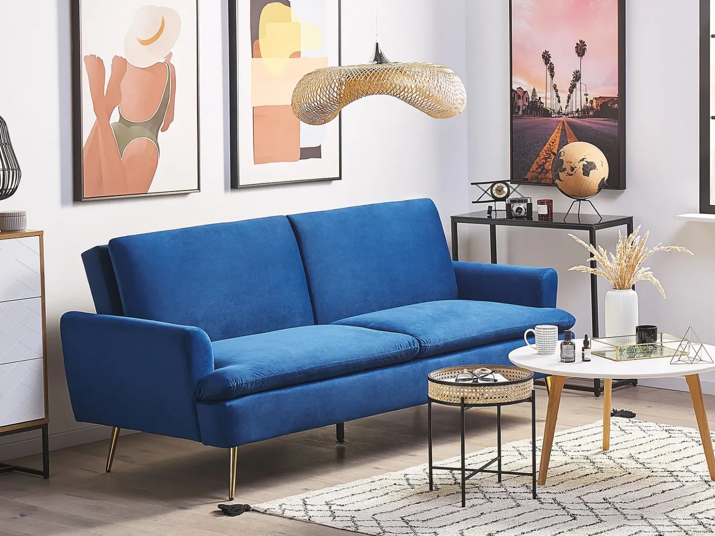 Divano letto 3 posti VETTRE Velluto Blu marino