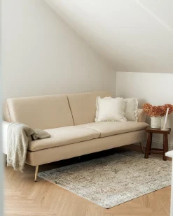 Divano letto 3 posti VETTRE Velluto Beige chiaro