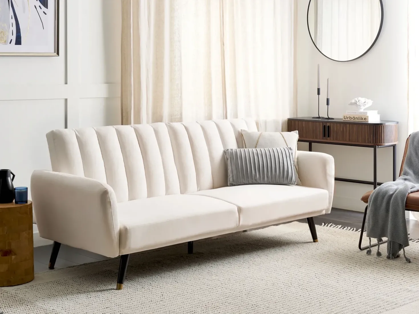 Divano letto 3 posti VIMMERBY Tessuto Beige chiaro