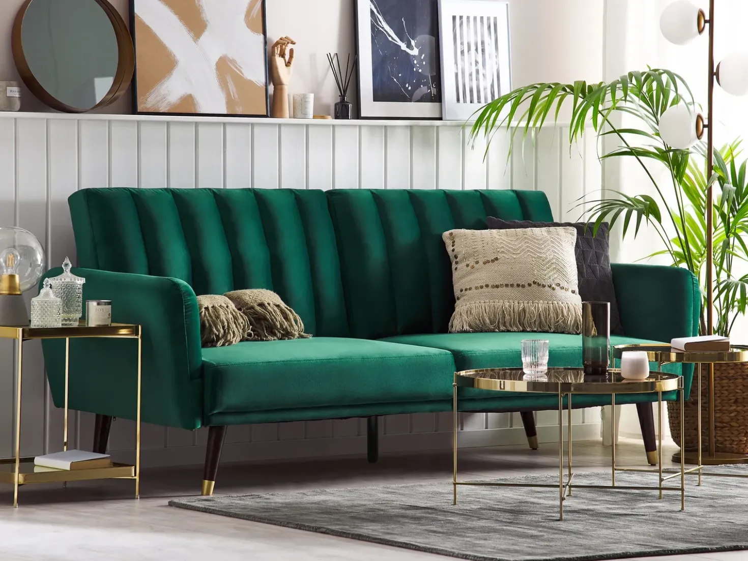 Divano letto 3 posti VIMMERBY Velluto Verde smeraldo