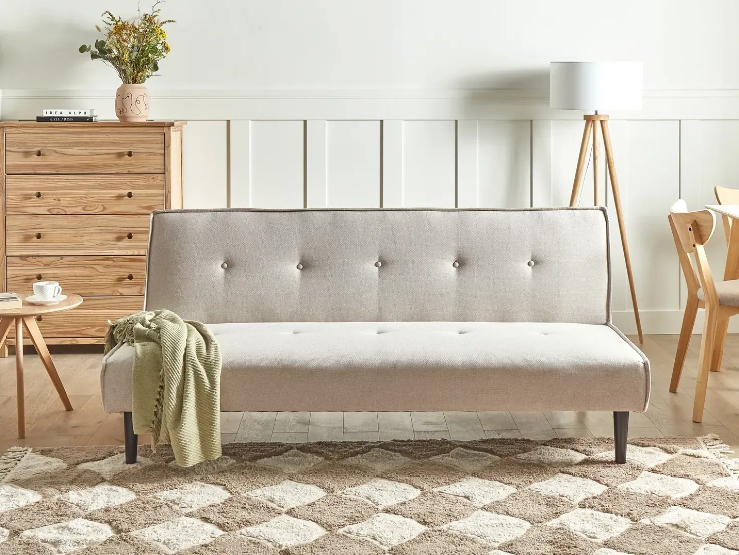 Divano letto 3 posti VISBY Tessuto Beige chiaro