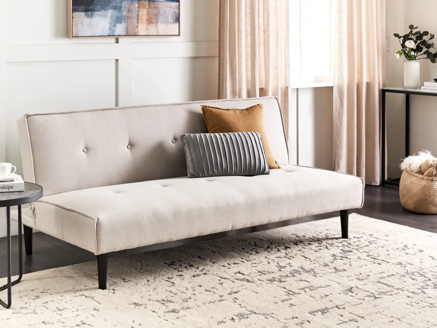 Divano letto 3 posti VISBY Tessuto Beige chiaro
