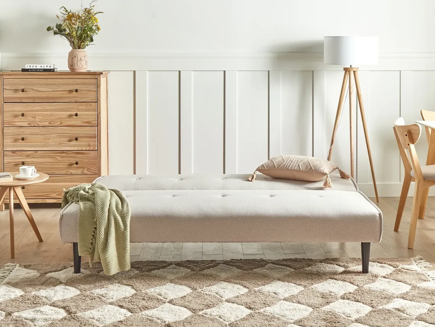 Divano letto 3 posti VISBY Tessuto Beige chiaro