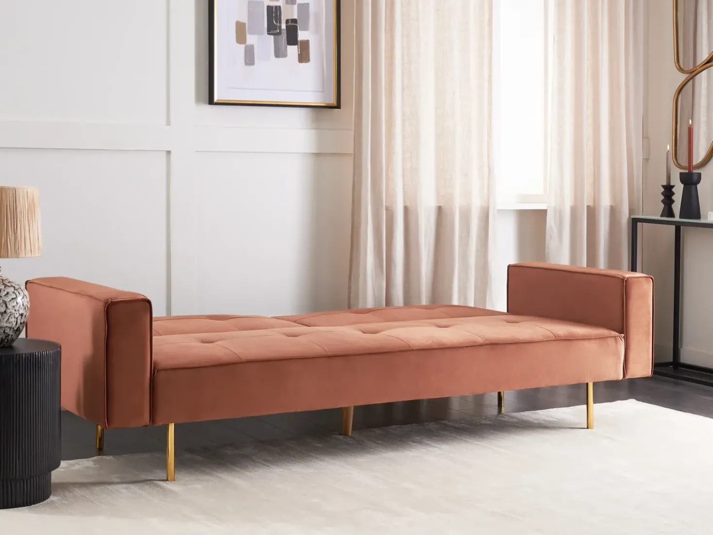Divano letto 3 posti VISNES Velluto Marrone dorato